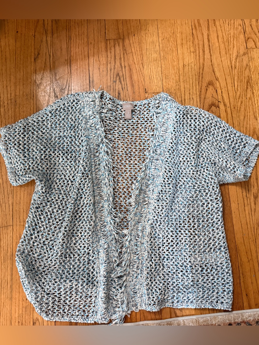 Chico's Light Blue Open-Knit Short Sleeve Cardigan